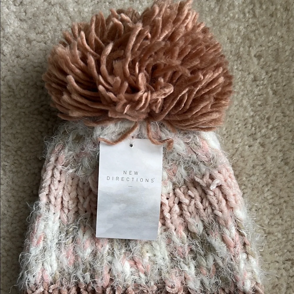 Cozy Pink and White Chenille Knit Beanie with Pom Pom - Picture 3 of 4
